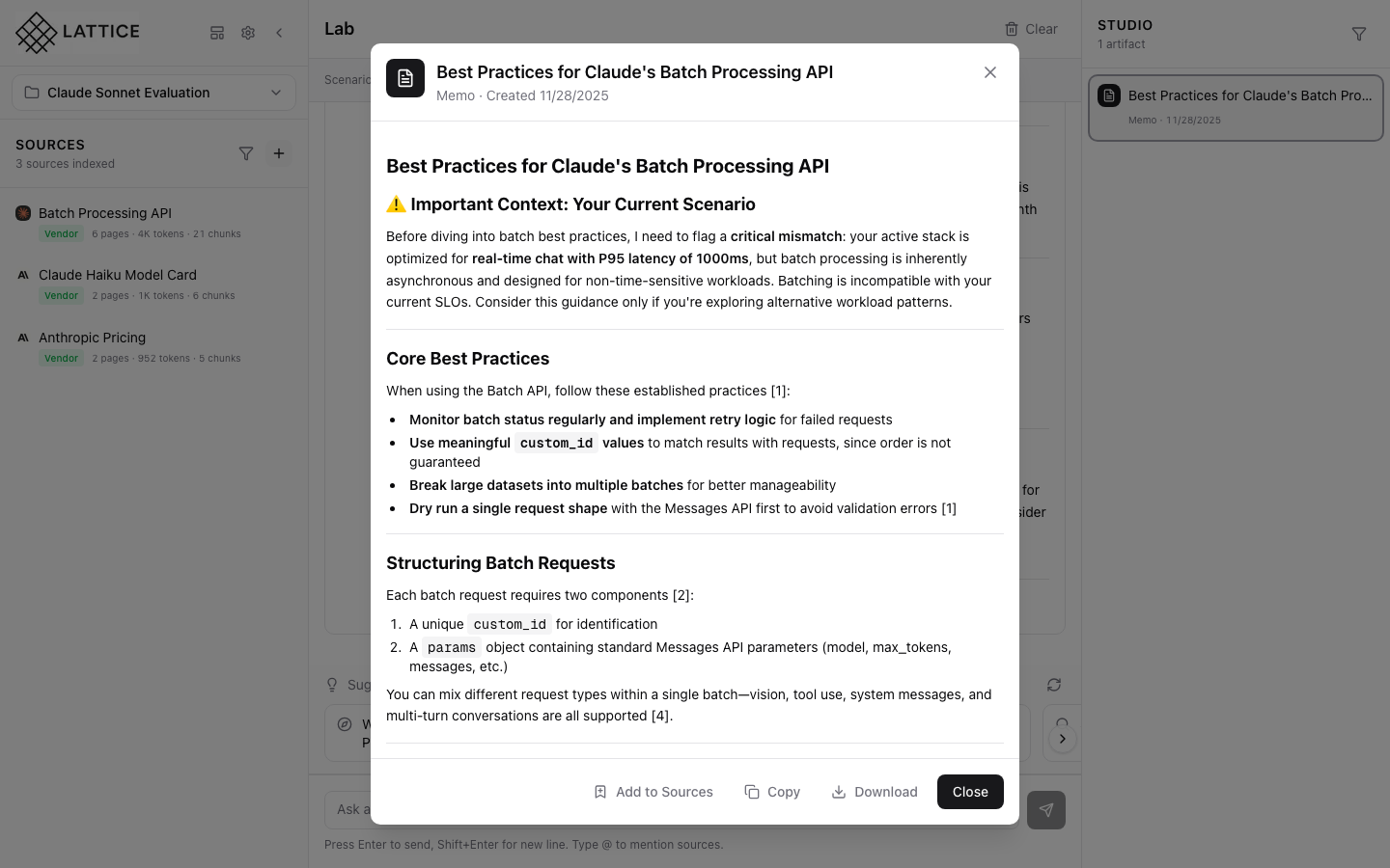 Studio Panel - Artifacts & Export